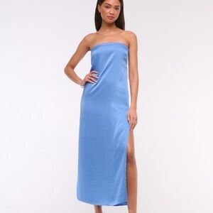Strapless Sky Blue Slip Dress with Side Slit